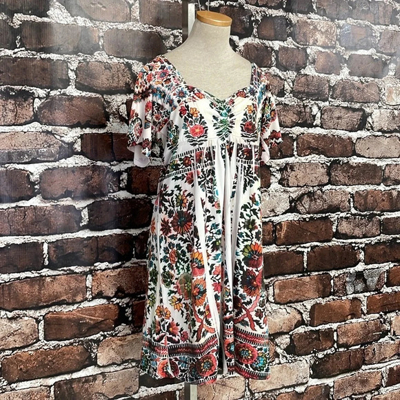 Unity World Wear Dress Womens X Large White Red Short Sleeve A-Line Open Back - Picture 8 of 16